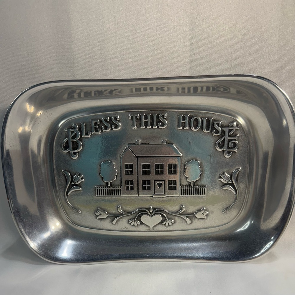 Wilton Armetale Pewter "Bless This House” Bread Tray Serving Dish